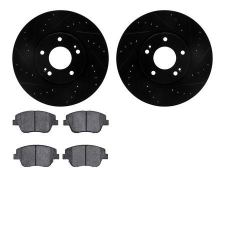 DYNAMIC FRICTION CO 8302-03063, Rotors-Drilled and Slotted-Black with 3000 Series Ceramic Brake Pads, Zinc Coated 8302-03063